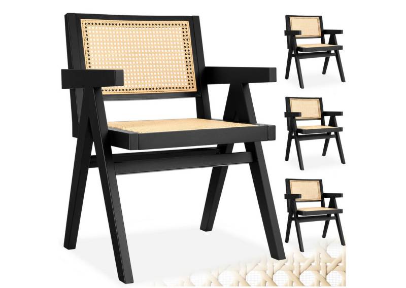 tectake Esszimmerstuhl Holzstuhl Lissy mit Wiener Geflecht im Boho-Stil (Set, 4 St), Breite Rückenlehne und bequeme Sitzfläche mit Armlehnen von tectake