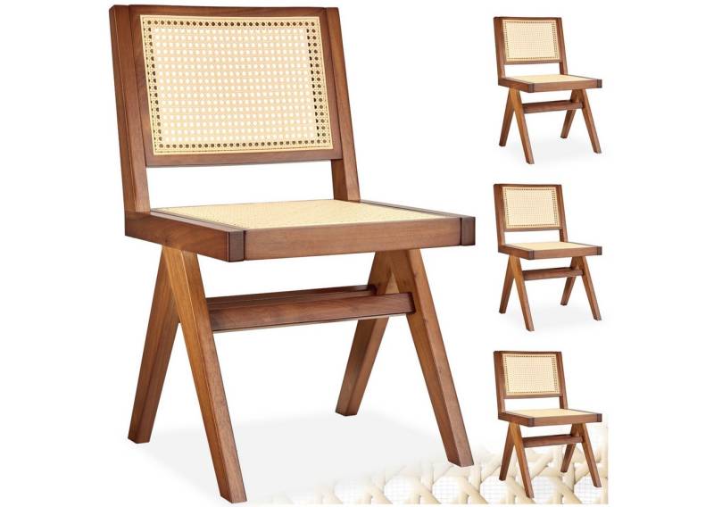 tectake Esszimmerstuhl Holzstuhl Lissy mit Wiener Geflecht im Boho-Stil (Set, 4 St), Große Rückenlehne und Sitzfläche ohne Armlehnen von tectake