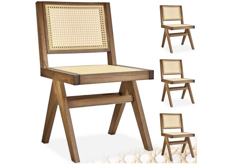 tectake Esszimmerstuhl Holzstuhl Lissy mit Wiener Geflecht im Boho-Stil (Set, 4 St), Große Rückenlehne und Sitzfläche ohne Armlehnen von tectake