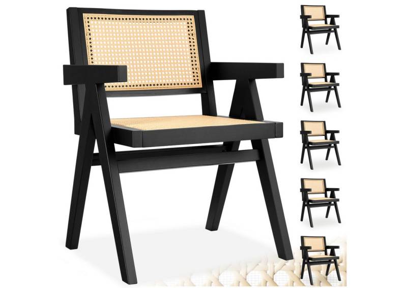 tectake Esszimmerstuhl Holzstuhl Lissy mit Wiener Geflecht im Boho-Stil (Set, 6 St), Breite Rückenlehne und bequeme Sitzfläche mit Armlehnen von tectake