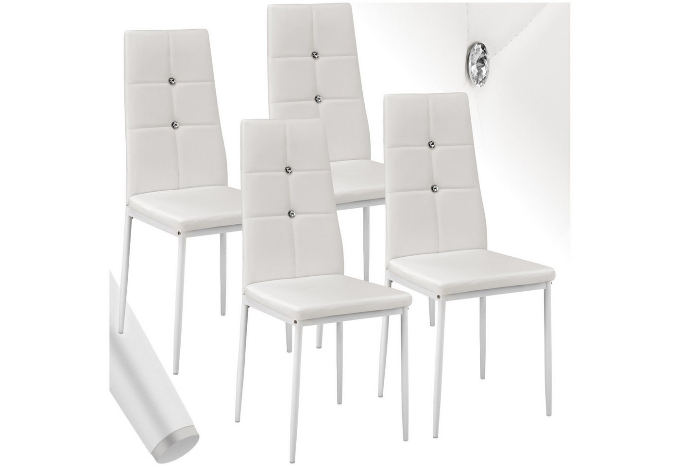 tectake Esszimmerstuhl Küchenstühle, Kunstleder mit Glitzersteinen (Set, 4 St), Schickes Design mit Glitzersteinen von tectake
