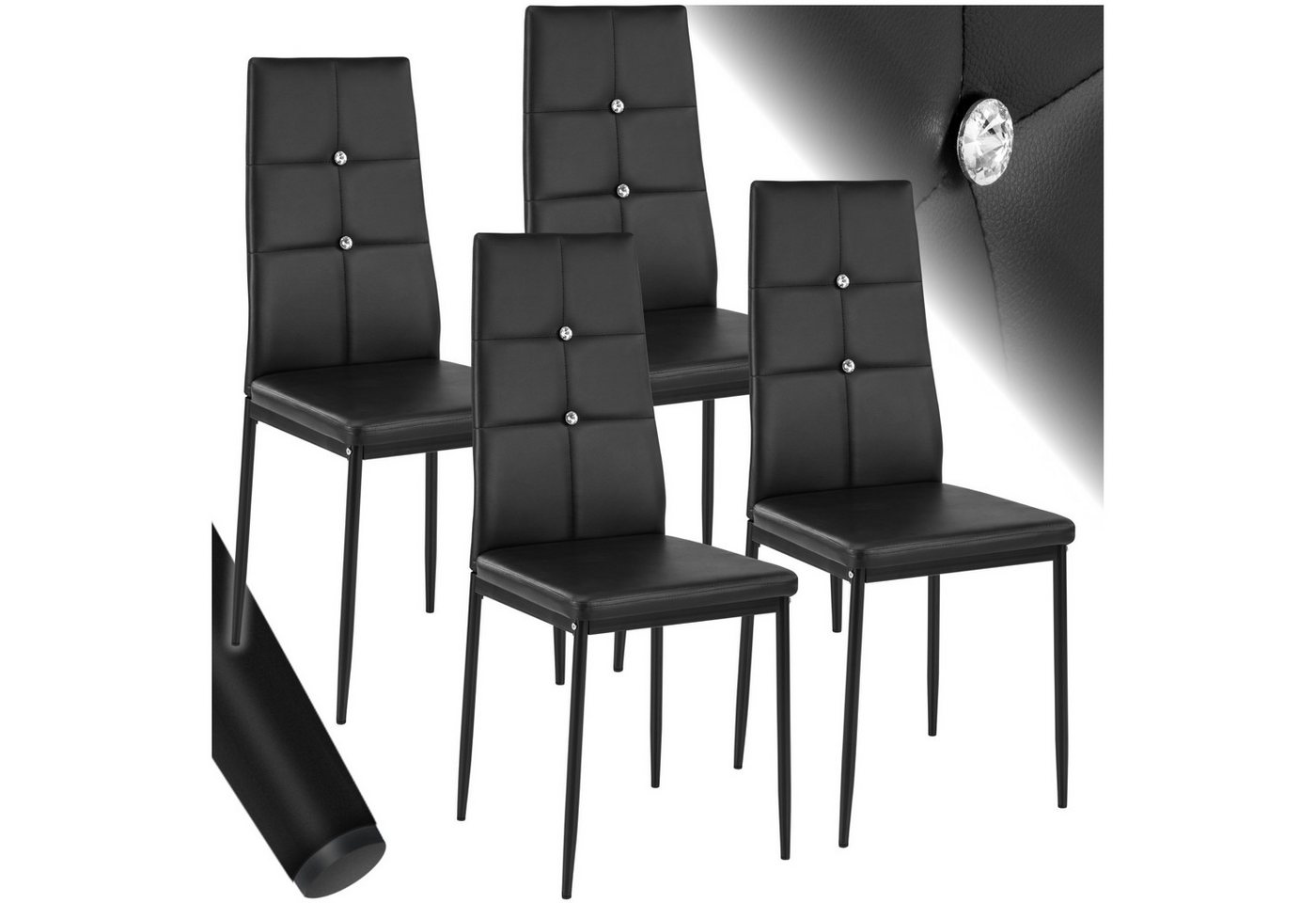 tectake Esszimmerstuhl Küchenstühle, Kunstleder mit Glitzersteinen (Set, 4 St), Schickes Design mit Glitzersteinen von tectake