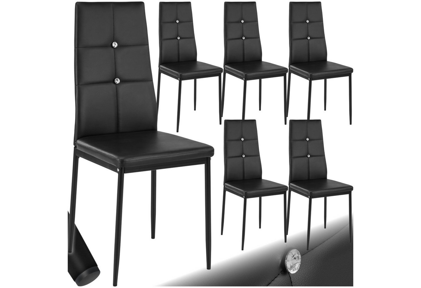 tectake Esszimmerstuhl Küchenstühle, Kunstleder mit Glitzersteinen (Set, 6 St), Schickes Design mit Glitzersteinen von tectake