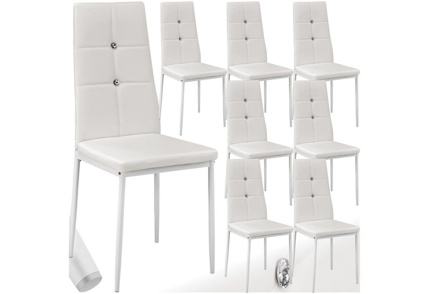 tectake Esszimmerstuhl Küchenstühle, Kunstleder mit Glitzersteinen (Set, 8 St), Schickes Design mit Glitzersteinen von tectake