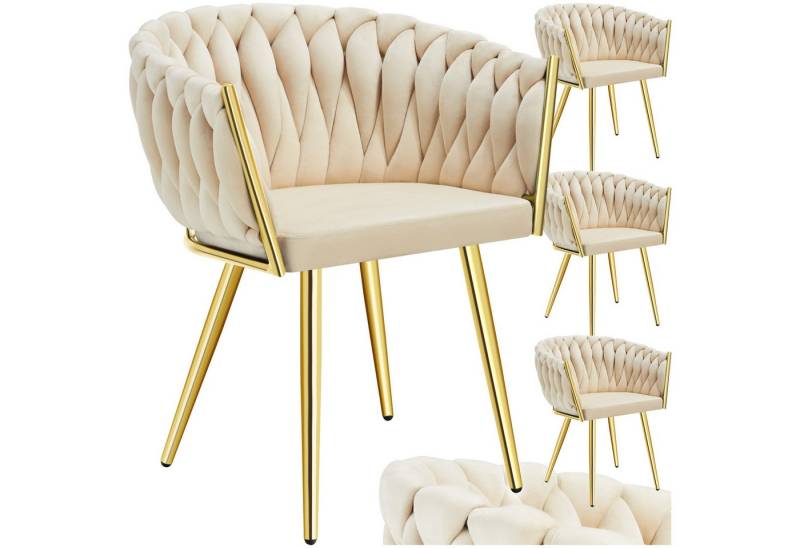 tectake Esszimmerstuhl Küchenstuhl Astano, Belastbarkeit 120 kg, sandfarben/gold (Set., 4 St), Extra feiner Samtbezug für ein superweiches Sitzerlebnis von tectake