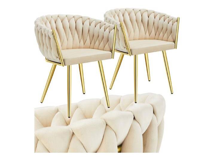 tectake Esszimmerstuhl Küchenstuhl Astano, Belastbarkeit 120 kg, sandfarben/gold (Set., 2 St), Extra feiner Samtbezug für ein superweiches Sitzerlebnis, beige von tectake