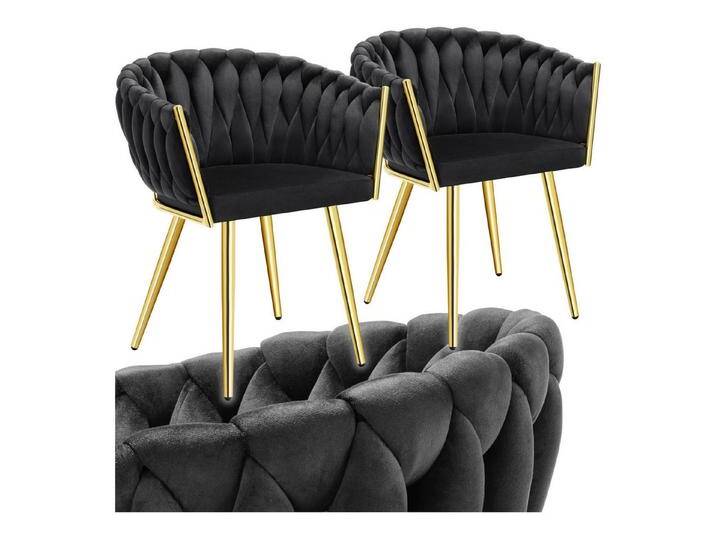 tectake Esszimmerstuhl Küchenstuhl Astano, Belastbarkeit 120 kg, schwarz/gold (Set., 2 St), Extra feiner Samtbezug für ein superweiches Sitzerlebnis von tectake