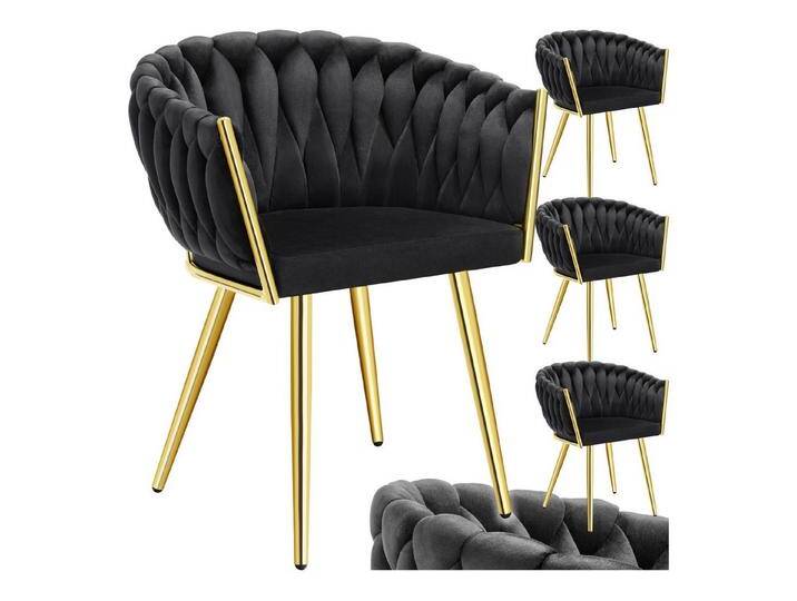 tectake Esszimmerstuhl Küchenstuhl Astano, Belastbarkeit 120 kg, schwarz/gold (Set., 4 St), Extra feiner Samtbezug für ein superweiches Sitzerlebnis von tectake