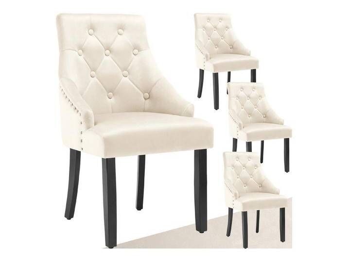 tectake Esszimmerstuhl Küchenstuhl Everdeen Samtoptik, gesteppt (Set., 4 St), Große, geschwungene Rückenlehne mit Steppmuster, beige schwarz, 4 St. von tectake