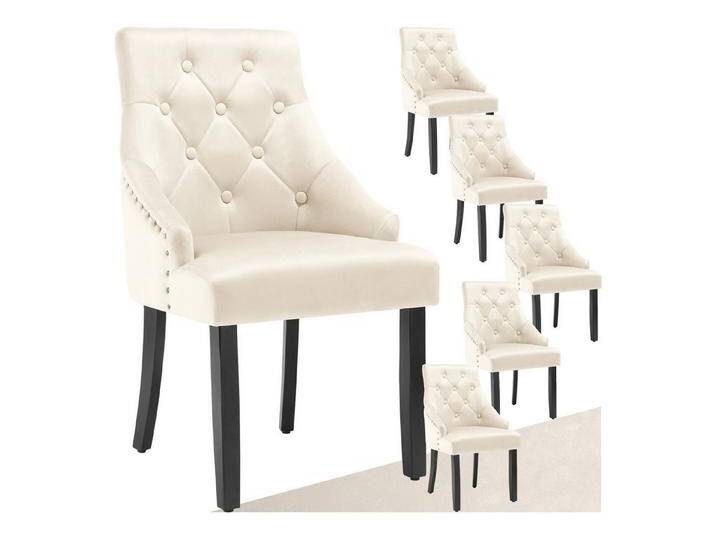 tectake Esszimmerstuhl Küchenstuhl Everdeen Samtoptik, gesteppt (Set., 6 St), Große, geschwungene Rückenlehne mit Steppmuster, beige schwarz, 6 St. von tectake