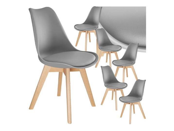 tectake Esszimmerstuhl Küchenstuhl Frederikke ergonomisch, mit Filzgleiter, 49x53x82 cm (Set, 6 St), Strapazierfähige Polsterung für großen Sitzkomfort, grau von tectake