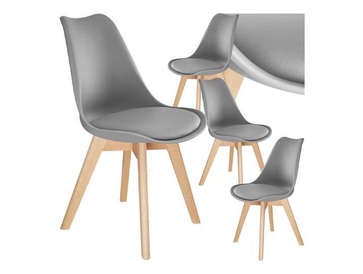 tectake Esszimmerstuhl Küchenstuhl Frederikke ergonomisch, mit Filzgleiter, 49x53x82 cm (Set, 4 St), Strapazierfähige Polsterung für großen Sitzkomfort, grau von tectake