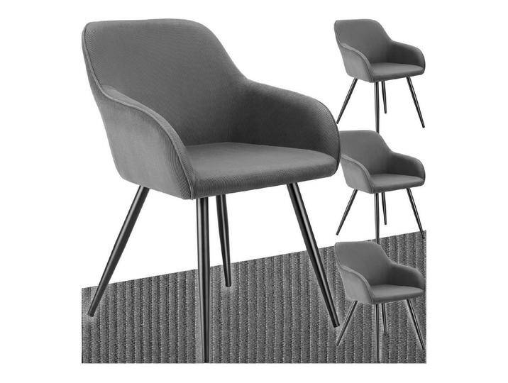 tectake Esszimmerstuhl Küchenstuhl Marilyn, Cordoptik, gepolstert (Set., 4 St), Große Sitzschalen mit durchgehender Arm- und Rückenlehne, grau schwarz von tectake