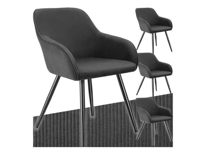 tectake Esszimmerstuhl Küchenstuhl Marilyn, Cordoptik, gepolstert (Set., 4 St), Große Sitzschalen mit durchgehender Arm- und Rückenlehne, grau schwarz von tectake