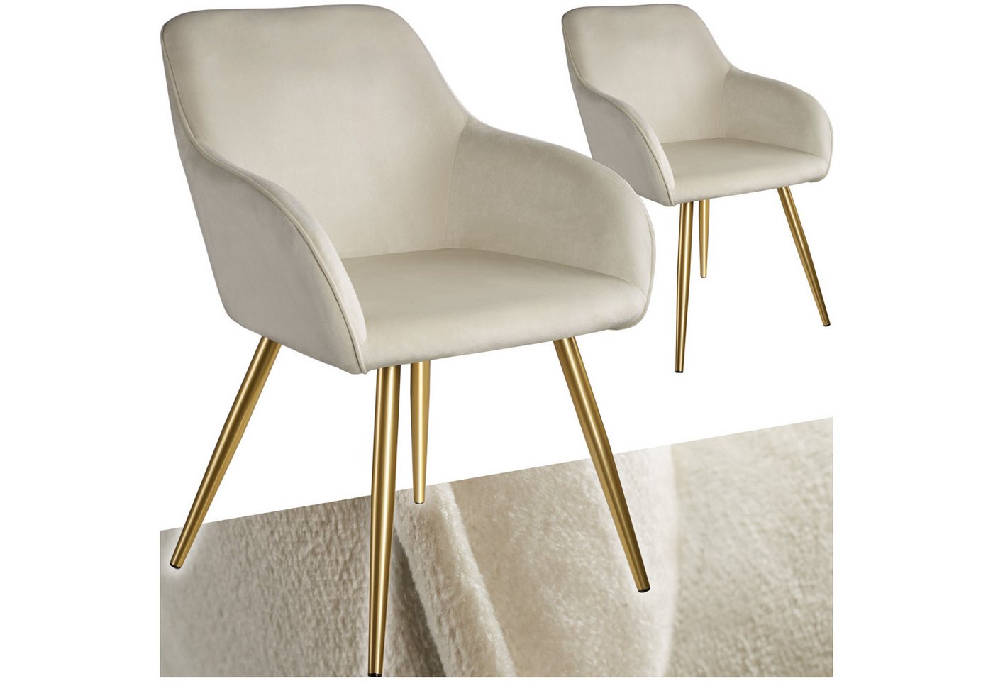 tectake Esszimmerstuhl Küchenstuhl Marilyn Samtoptik, goldene Stuhlbeine (Set, 2 St), Vielseitig verwendbar und kombinierbar von tectake