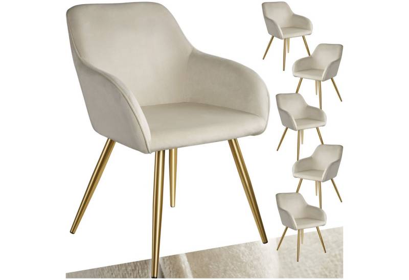 tectake Esszimmerstuhl Küchenstuhl Marilyn Samtoptik, goldene Stuhlbeine (Set, 6 St), Vielseitig verwendbar und kombinierbar von tectake