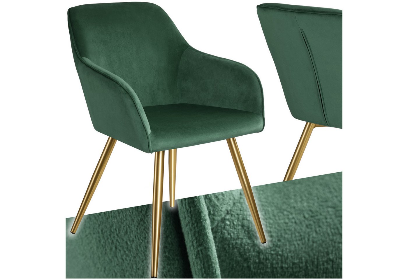 tectake Esszimmerstuhl Küchenstuhl Marilyn Samtoptik, goldene Stuhlbeine (Set., 1 St), Vielseitig verwendbar und kombinierbar von tectake