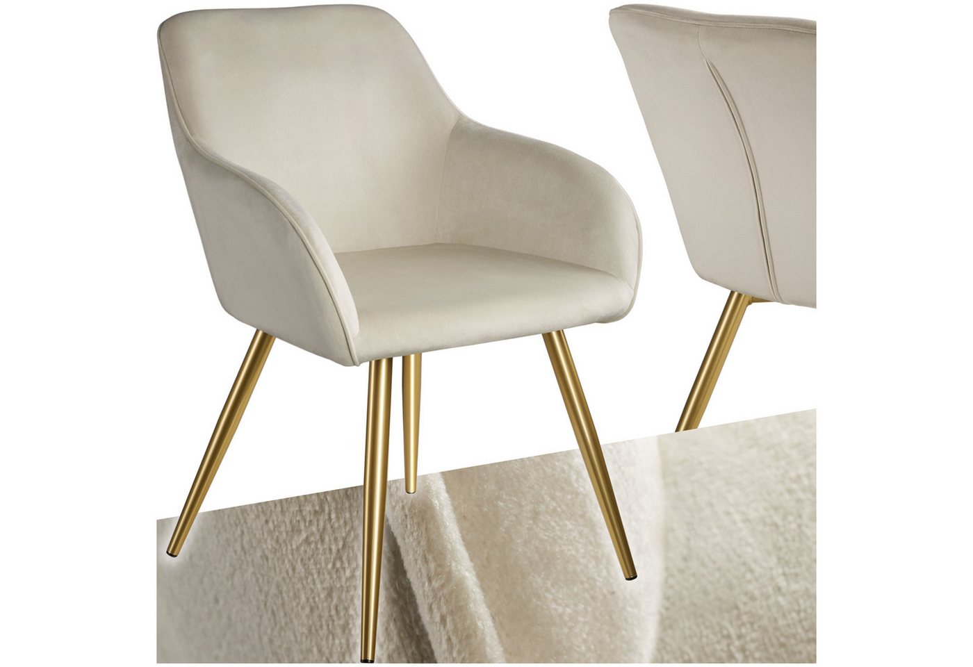 tectake Esszimmerstuhl Küchenstuhl Marilyn Samtoptik, goldene Stuhlbeine (Set., 1 St), Vielseitig verwendbar und kombinierbar von tectake