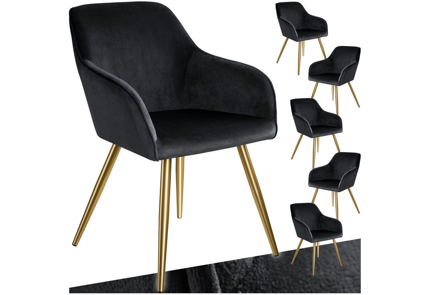 tectake Esszimmerstuhl Küchenstuhl Marilyn Samtoptik, goldene Stuhlbeine (Set., 6 St), Vielseitig verwendbar und kombinierbar von tectake
