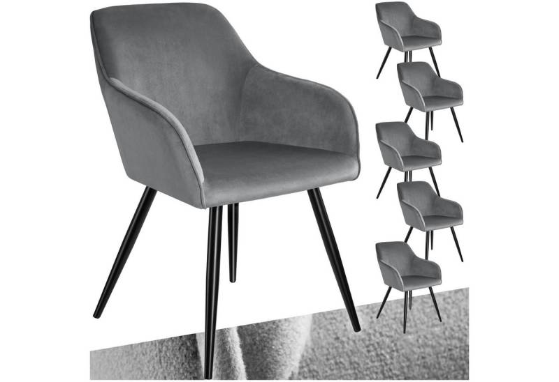 tectake Esszimmerstuhl Küchenstuhl Marilyn Samtoptik, schwarze Stuhlbeine (Set, 6 St), Vielseitig verwendbar und kombinierbar von tectake