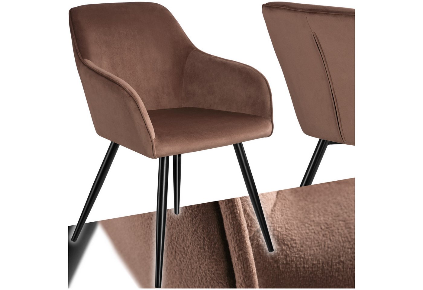 tectake Esszimmerstuhl Küchenstuhl Marilyn Samtoptik, schwarze Stuhlbeine (Set., 1 St), Vielseitig verwendbar und kombinierbar von tectake