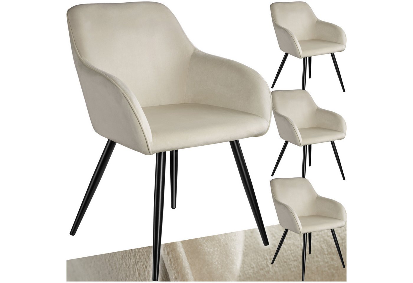 tectake Esszimmerstuhl Küchenstuhl Marilyn Samtoptik, schwarze Stuhlbeine (Set., 4 St), Vielseitig verwendbar und kombinierbar von tectake