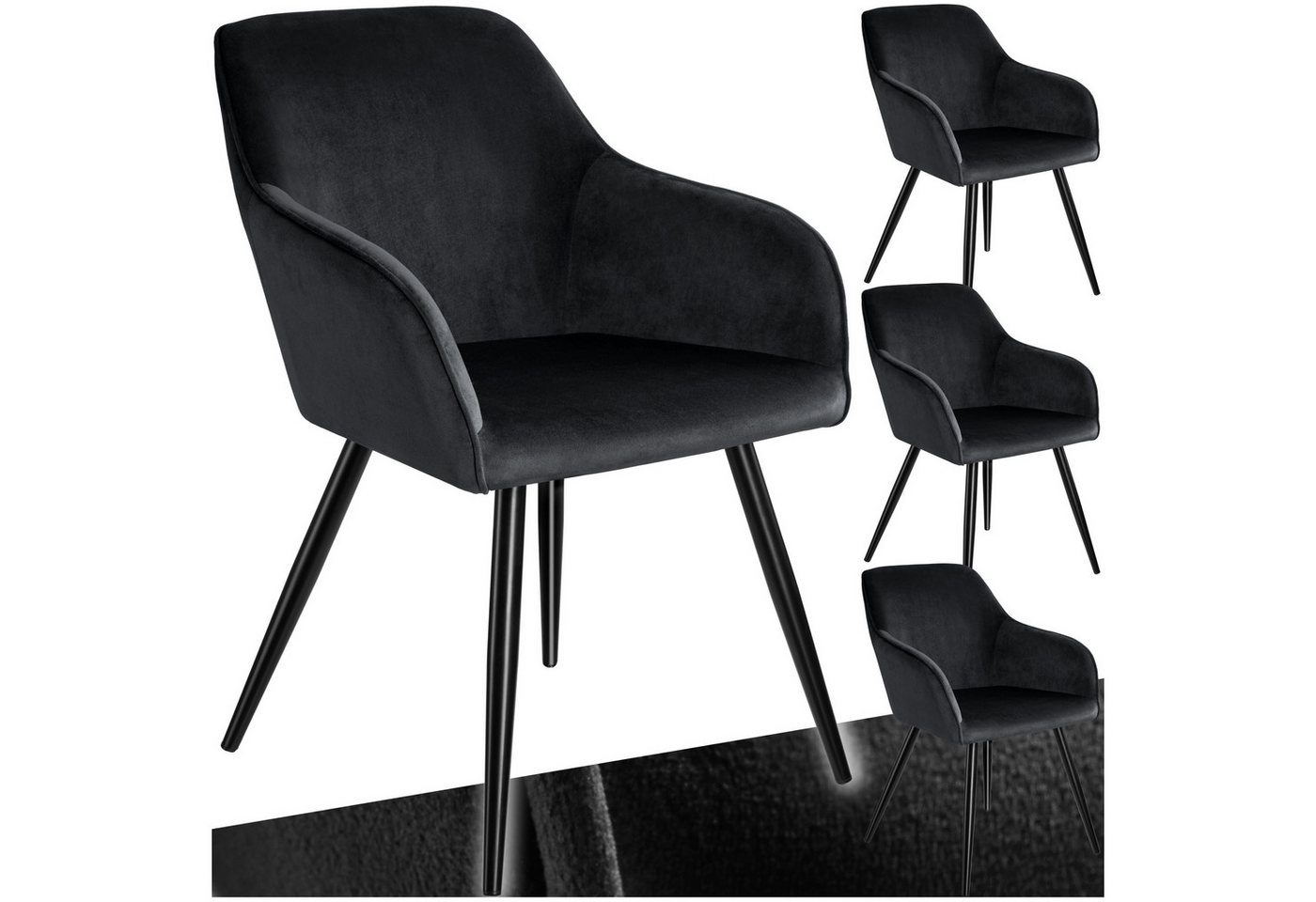 tectake Esszimmerstuhl Küchenstuhl Marilyn Samtoptik, schwarze Stuhlbeine (Set., 4 St), Vielseitig verwendbar und kombinierbar von tectake
