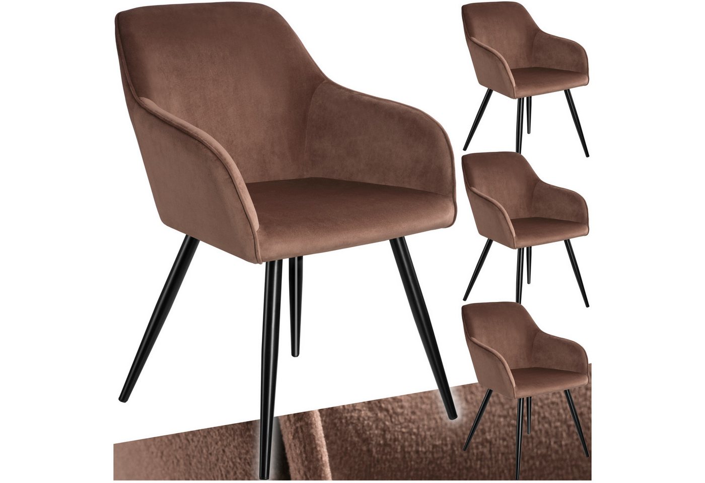 tectake Esszimmerstuhl Küchenstuhl Marilyn Samtoptik, schwarze Stuhlbeine (Set., 4 St), Vielseitig verwendbar und kombinierbar von tectake