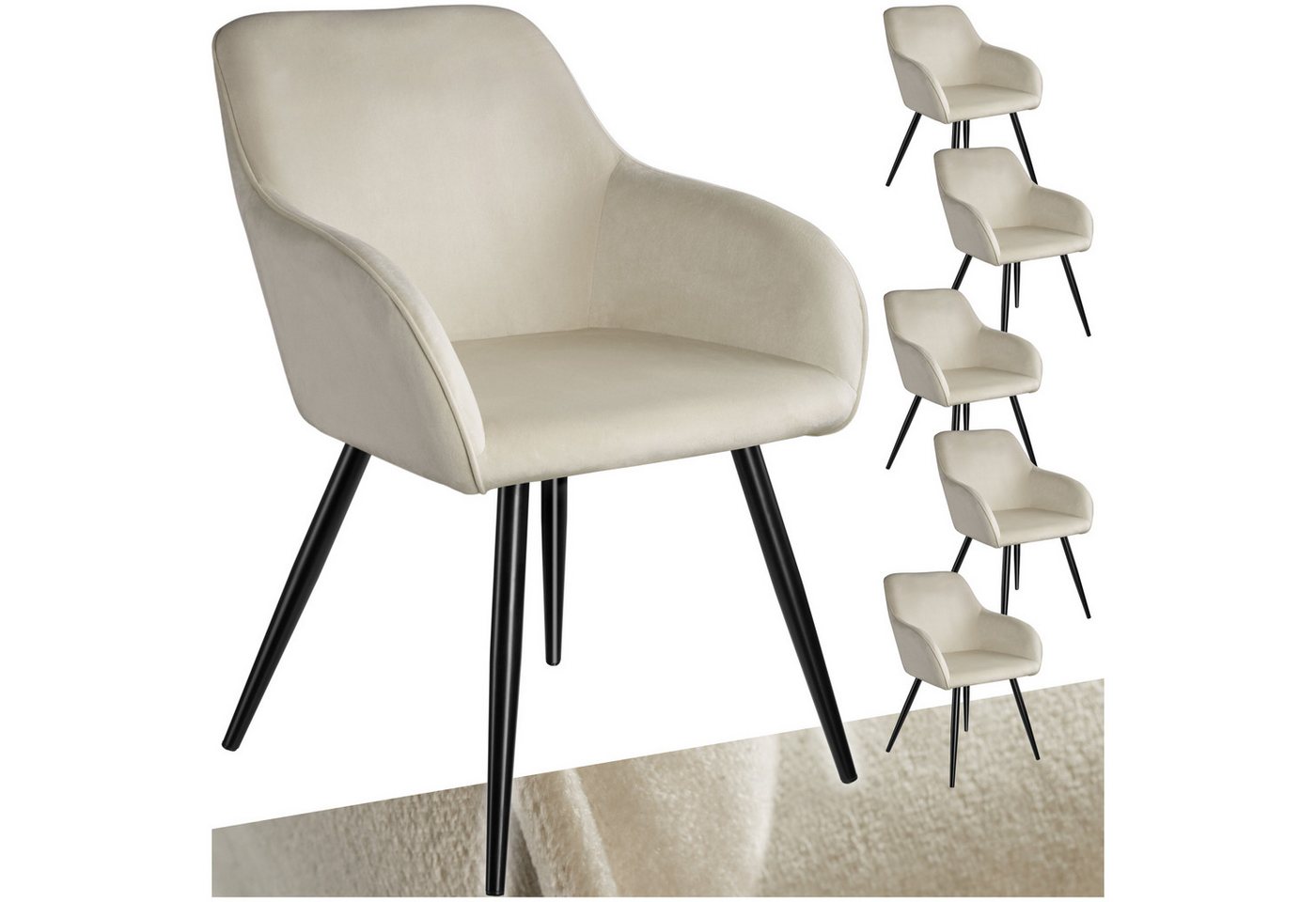 tectake Esszimmerstuhl Küchenstuhl Marilyn Samtoptik, schwarze Stuhlbeine (Set., 6 St), Vielseitig verwendbar und kombinierbar von tectake