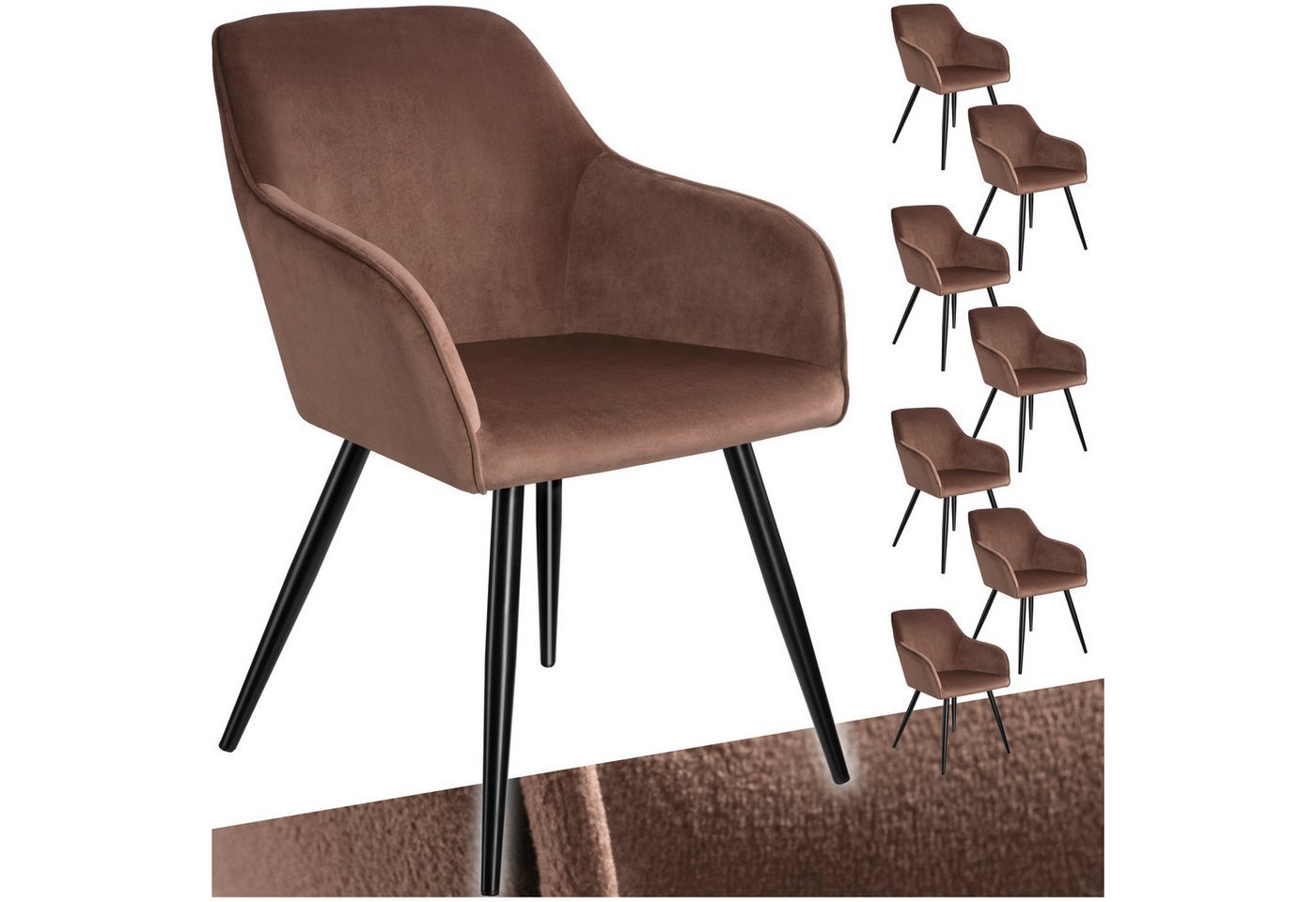 tectake Esszimmerstuhl Küchenstuhl Marilyn Samtoptik, schwarze Stuhlbeine (Set., 8 St), Vielseitig verwendbar und kombinierbar von tectake