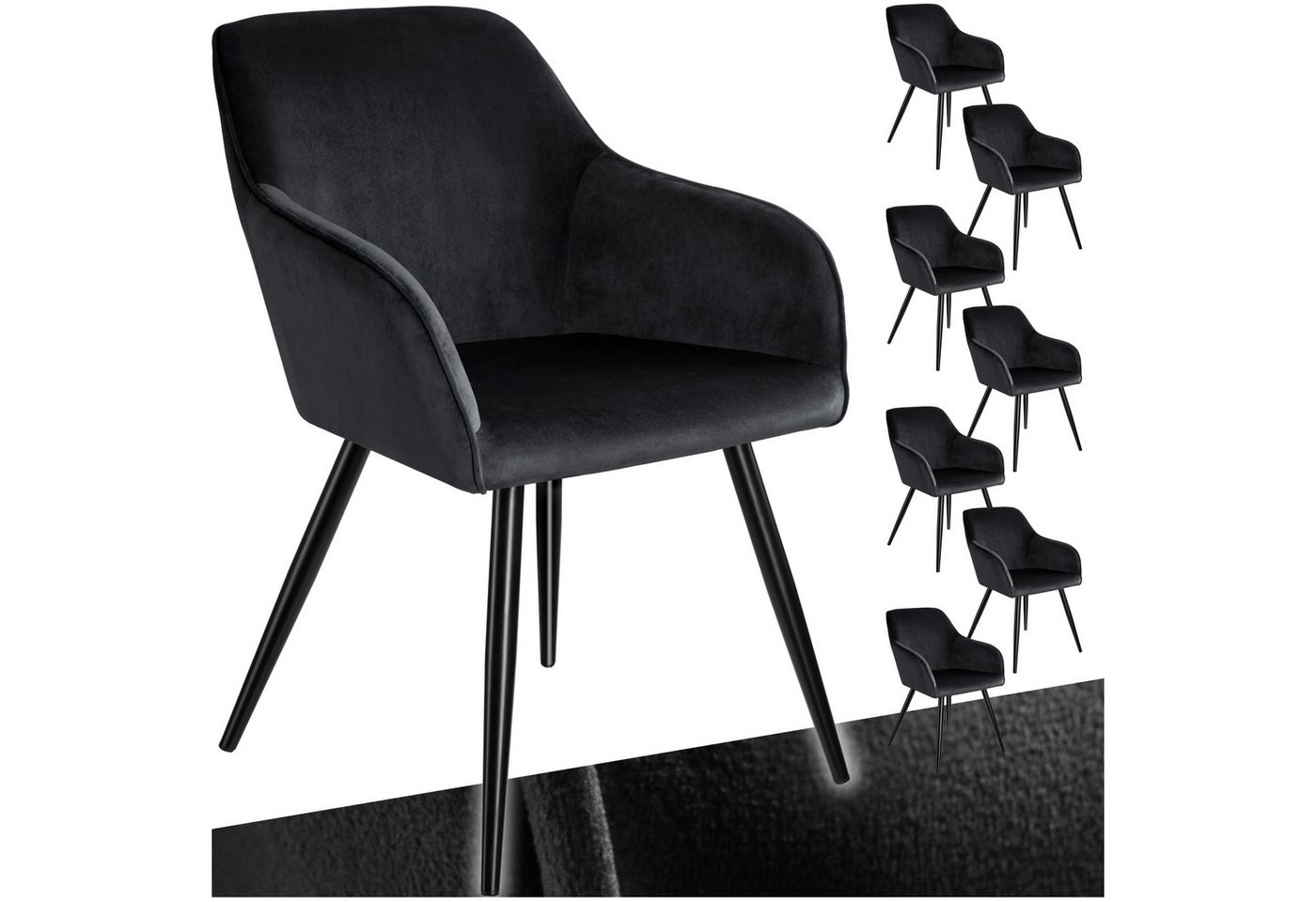 tectake Esszimmerstuhl Küchenstuhl Marilyn Samtoptik, schwarze Stuhlbeine (Set., 8 St), Vielseitig verwendbar und kombinierbar von tectake