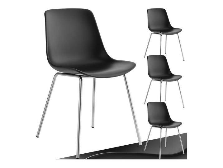 tectake Esszimmerstuhl Kunststoffstuhl (4er Set, 4 St), große Kunststoffschale, schwarz, schwarz/chrom von tectake