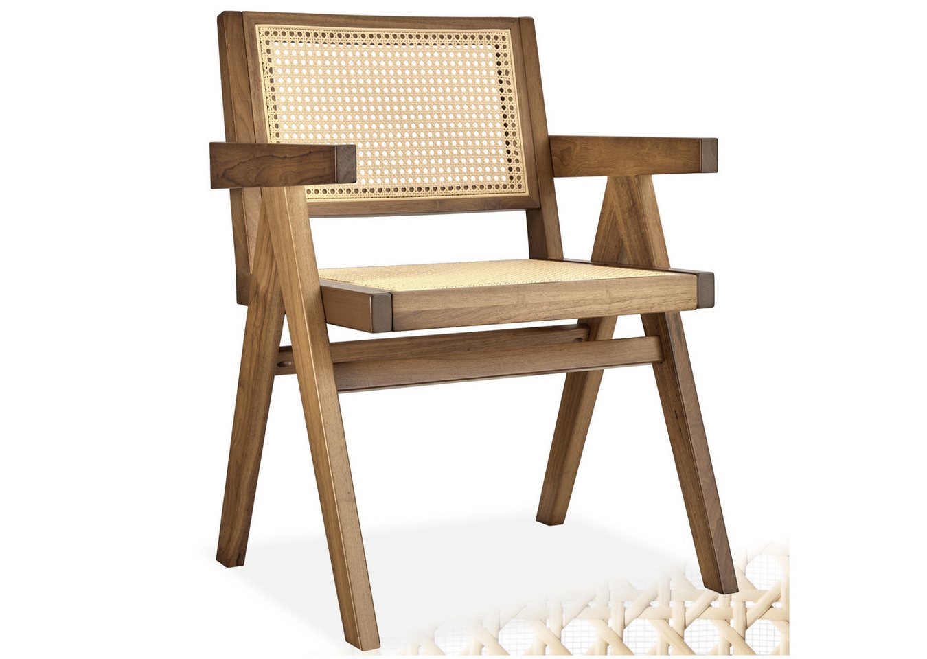 tectake Esszimmerstuhl Lissy (Set., 1 St), Breite Rückenlehne und bequeme Sitzfläche mit schickem Wiener Geflecht von tectake