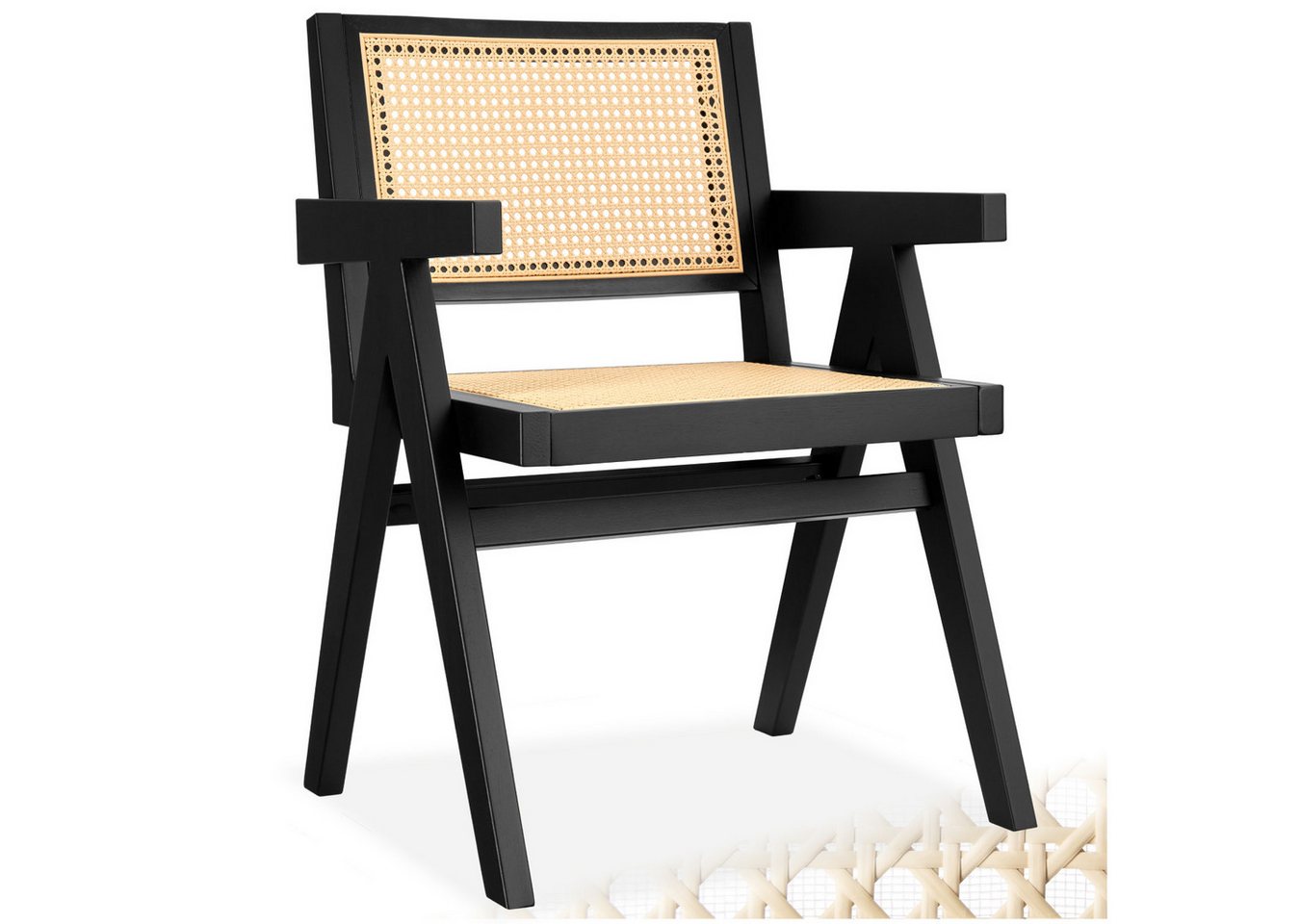 tectake Esszimmerstuhl Lissy (Set., 1 St), Breite Rückenlehne und bequeme Sitzfläche mit schickem Wiener Geflecht von tectake