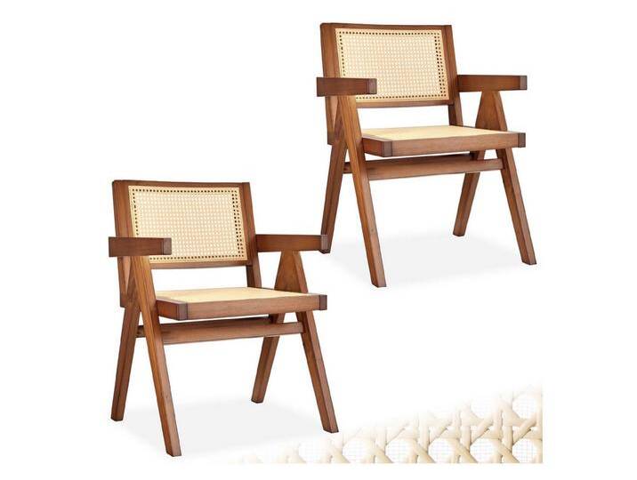 tectake Esszimmerstuhl Lissy (Set., 2 St), Breite Rückenlehne und bequeme Sitzfläche mit schickem Wiener Geflecht, beige, Eiche dunkel von tectake