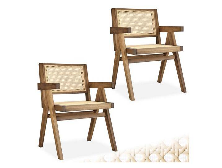 tectake Esszimmerstuhl Lissy (Set., 2 St), Breite Rückenlehne und bequeme Sitzfläche mit schickem Wiener Geflecht, beige, Eiche hell von tectake