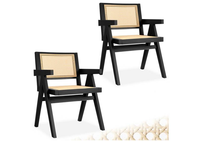 tectake Esszimmerstuhl Lissy (Set., 2 St), Breite Rückenlehne und bequeme Sitzfläche mit schickem Wiener Geflecht von tectake