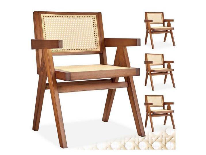 tectake Esszimmerstuhl Lissy (Set., 4 St), Breite Rückenlehne und bequeme Sitzfläche mit schickem Wiener Geflecht, beige, Eiche dunkel von tectake