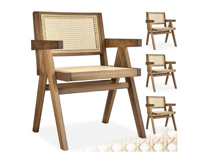tectake Esszimmerstuhl Lissy (Set., 4 St), Breite Rückenlehne und bequeme Sitzfläche mit schickem Wiener Geflecht, beige, Eiche hell von tectake