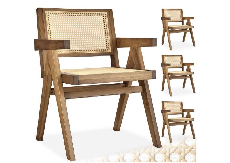 tectake Esszimmerstuhl Lissy (Set., 4 St), Breite Rückenlehne und bequeme Sitzfläche mit schickem Wiener Geflecht von tectake