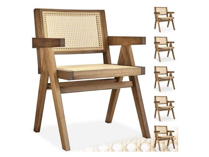 tectake Esszimmerstuhl Lissy (Set., 6 St), Breite Rückenlehne und bequeme Sitzfläche mit schickem Wiener Geflecht, beige, Eiche hell von tectake
