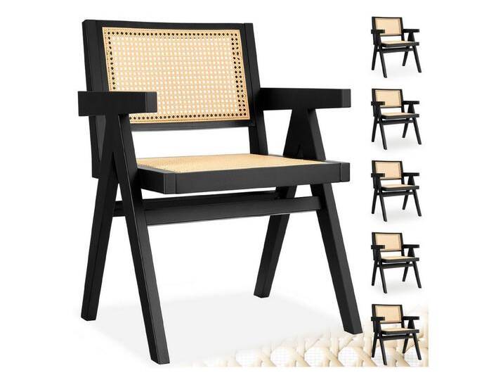 tectake Esszimmerstuhl Lissy (Set., 6 St), Breite Rückenlehne und bequeme Sitzfläche mit schickem Wiener Geflecht, beige schwarz, schwarz von tectake