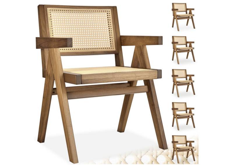 tectake Esszimmerstuhl Lissy (Set., 6 St), Breite Rückenlehne und bequeme Sitzfläche mit schickem Wiener Geflecht von tectake