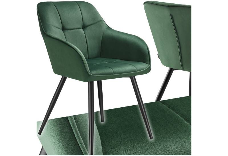 tectake Esszimmerstuhl Marilyn (1er Set, 1 St), gepolstert, in Samtoptik, gesteppt von tectake