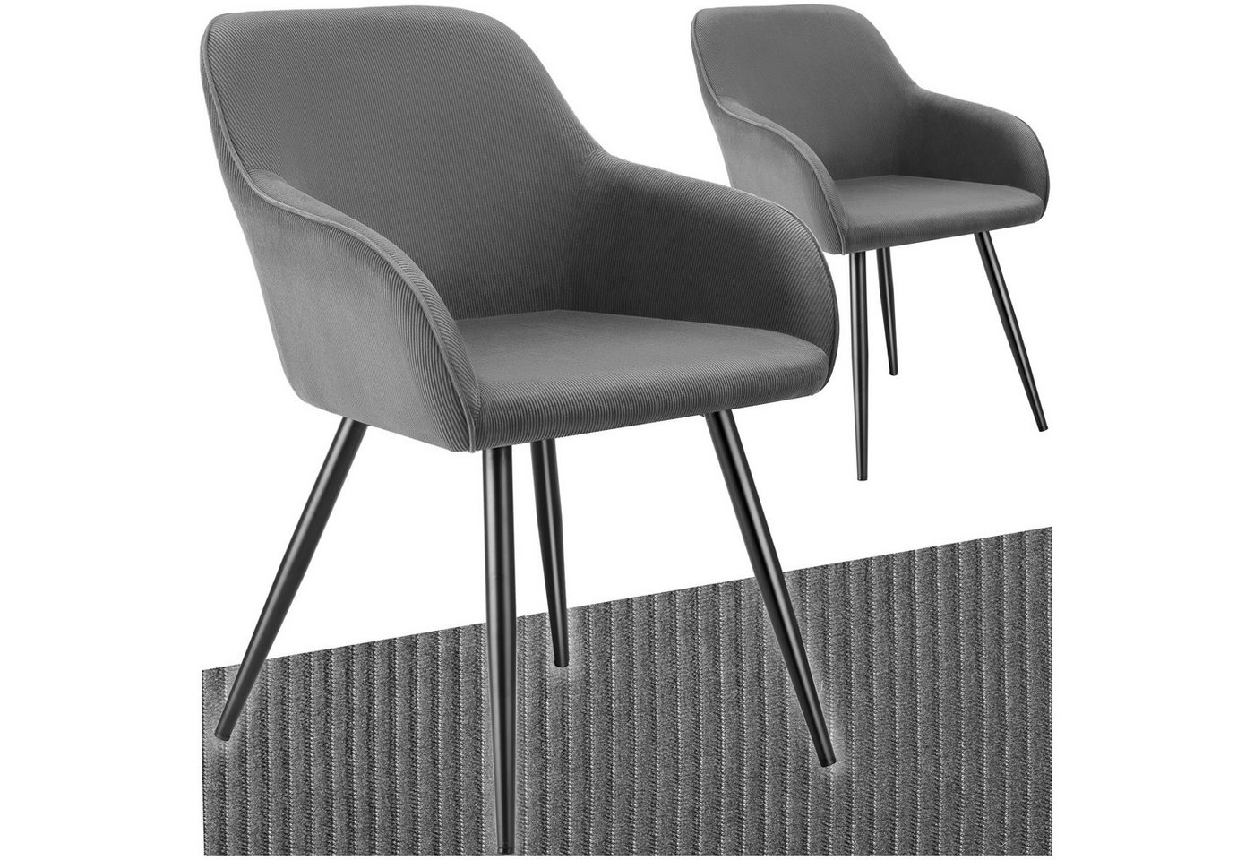 tectake Esszimmerstuhl Marilyn (Set, 2 St), Große Sitzschalen mit durchgehender Arm- und Rückenlehne von tectake