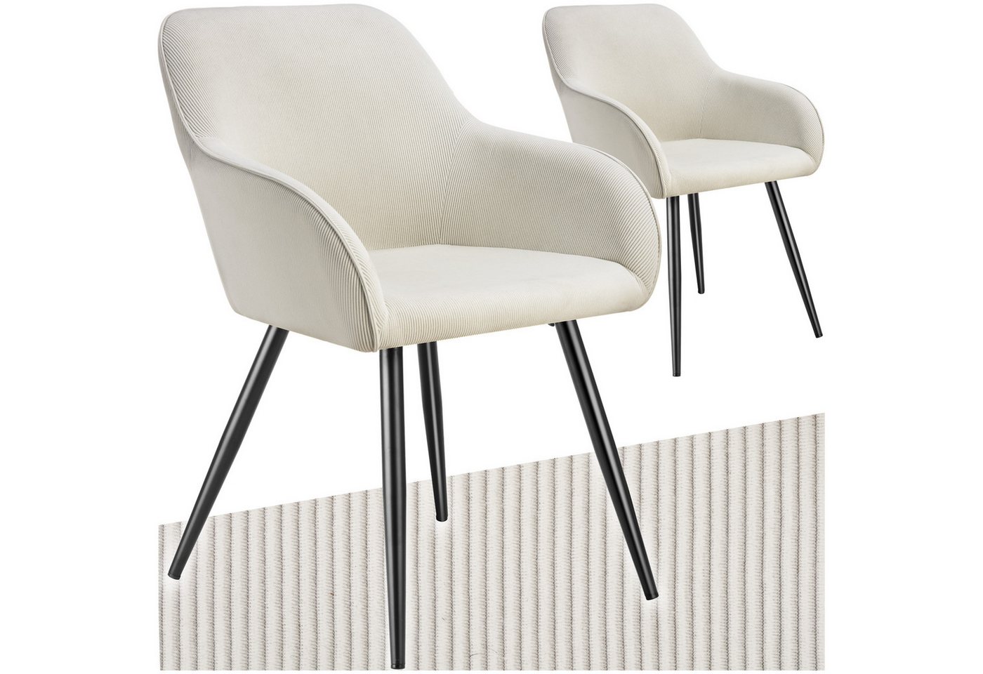 tectake Esszimmerstuhl Marilyn (Set, 2 St), Große Sitzschalen mit durchgehender Arm- und Rückenlehne von tectake
