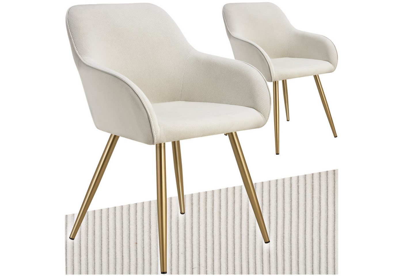 tectake Esszimmerstuhl Marilyn (Set, 2 St), Große Sitzschalen mit durchgehender Arm- und Rückenlehne von tectake
