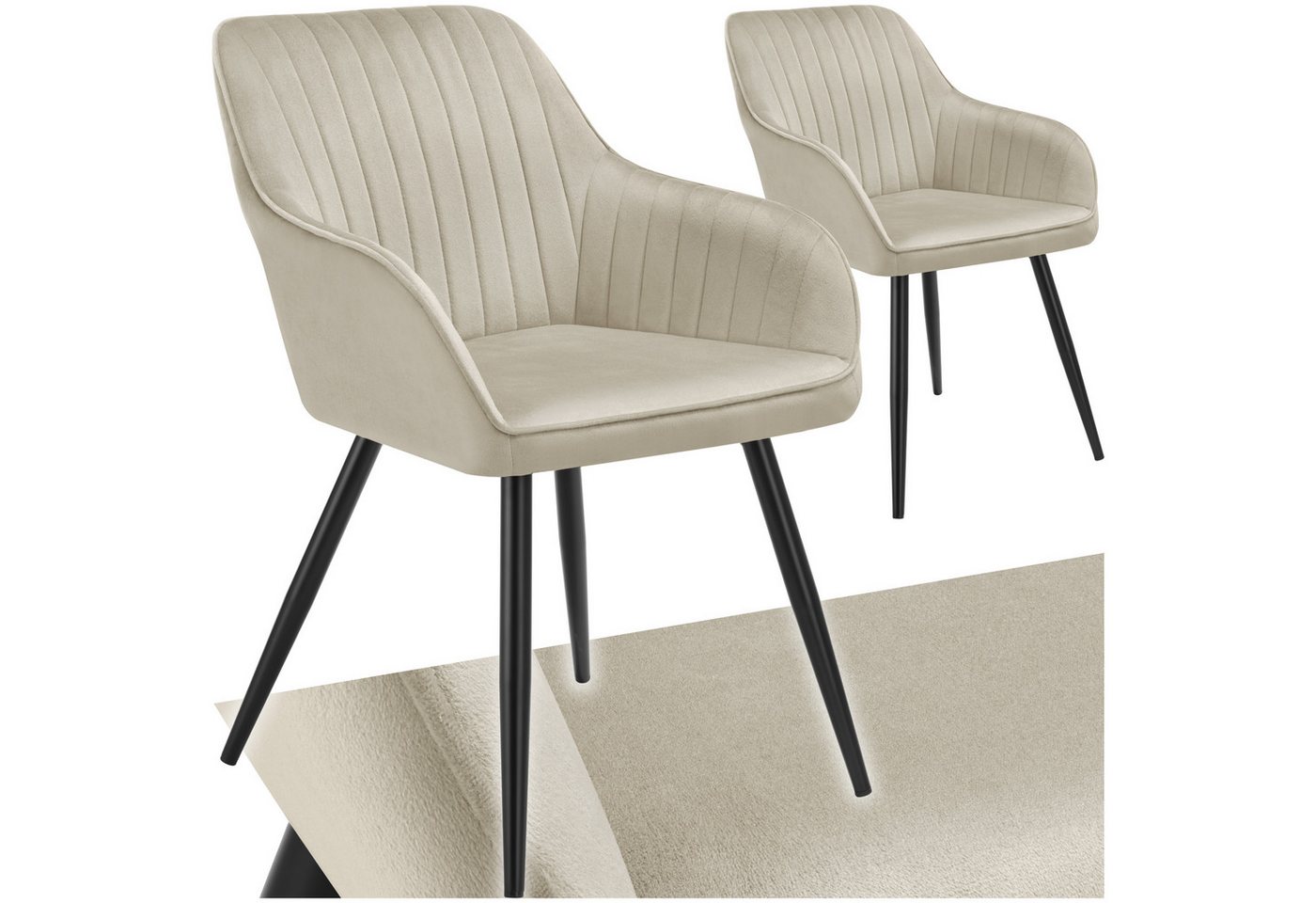 tectake Esszimmerstuhl Marilyn (2er Set, 2 St), gepolstert, in Samtoptik, gesteppt von tectake