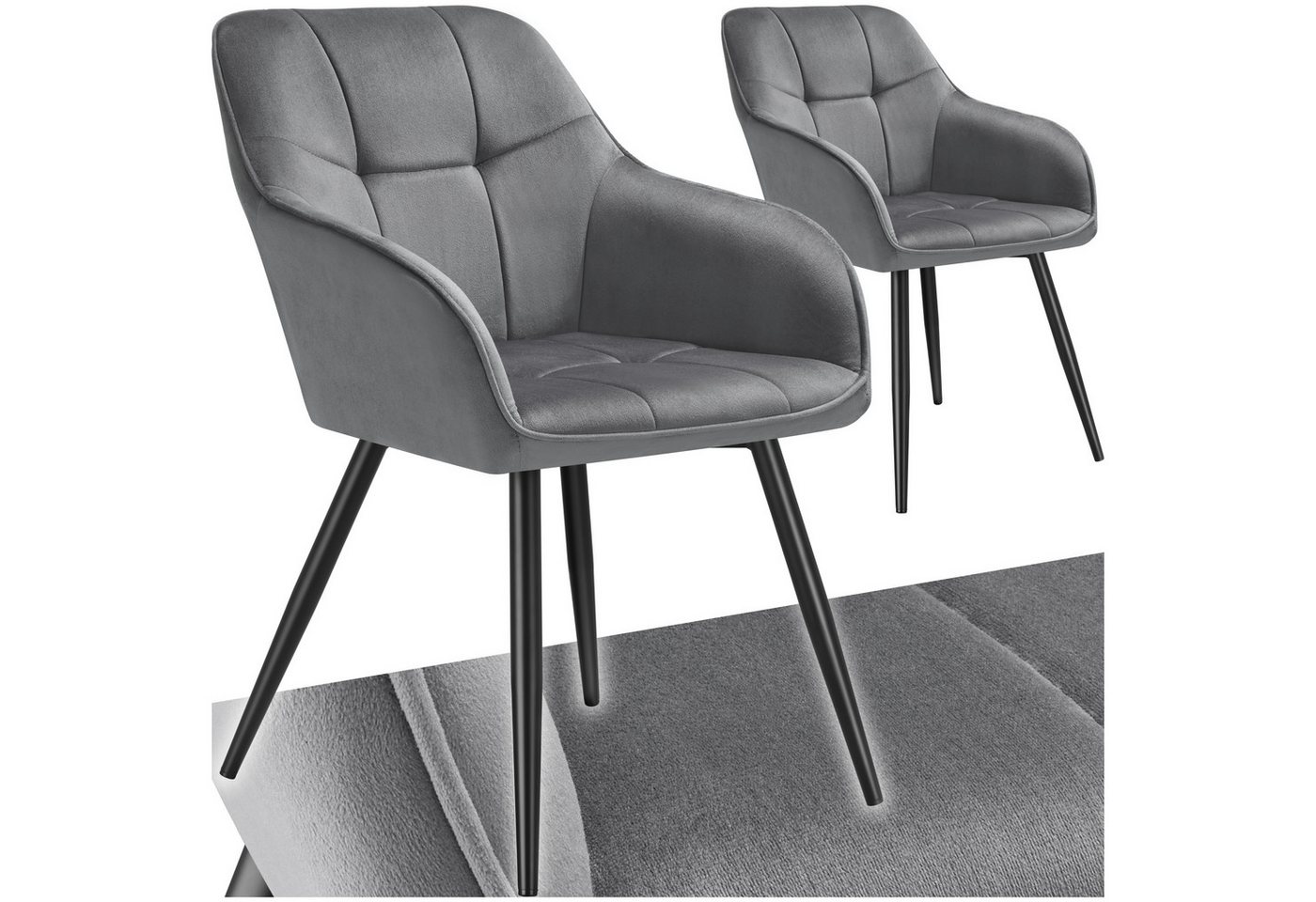 tectake Esszimmerstuhl Marilyn (Set, 2 St), Extra weicher Samtbezug mit elegantem Steppmuster von tectake