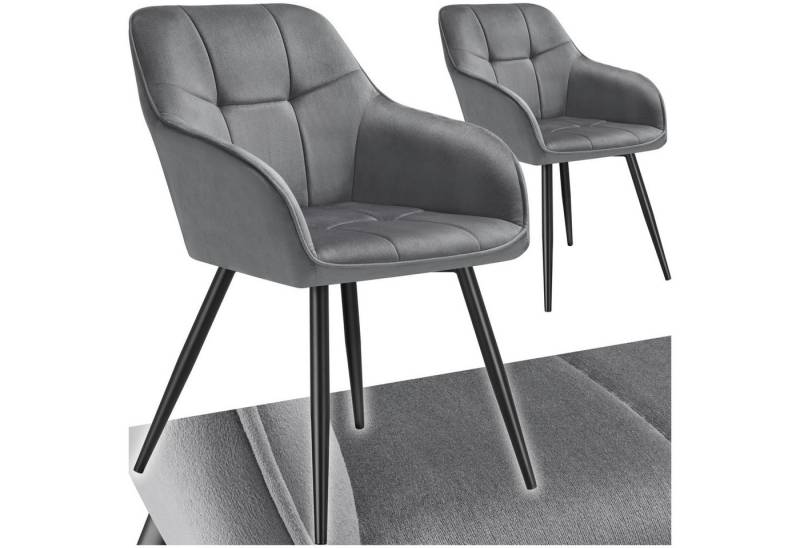 tectake Esszimmerstuhl Marilyn (Set, 2 St), Extra weicher Samtbezug mit elegantem Steppmuster von tectake